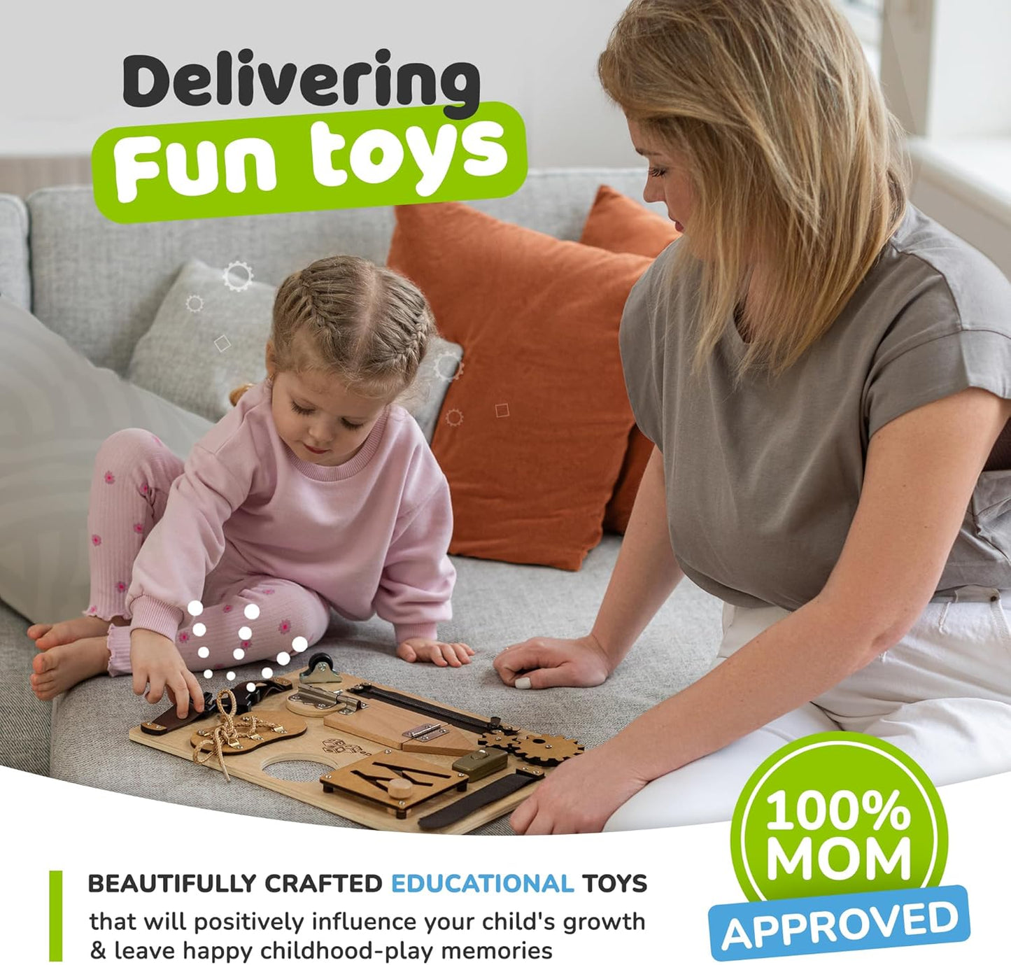 Busy Board Montessori Toys for Toddlers, Sensory Wooden Toy with 10 Educational Activities to Develop Fine Motor Skills, Plane and Car Travel Toy for Toddlers Boys and Girls