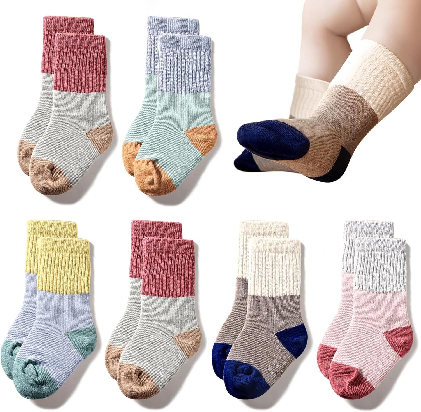 Toddler Baby Girls Boys Socks - Cotton Crew Socks for Baby Gifts Pack