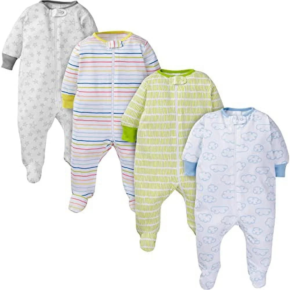 Baby Boy or Girl Gender Neutral Sleep 'N Play Footed Pajamas, 4-Pack