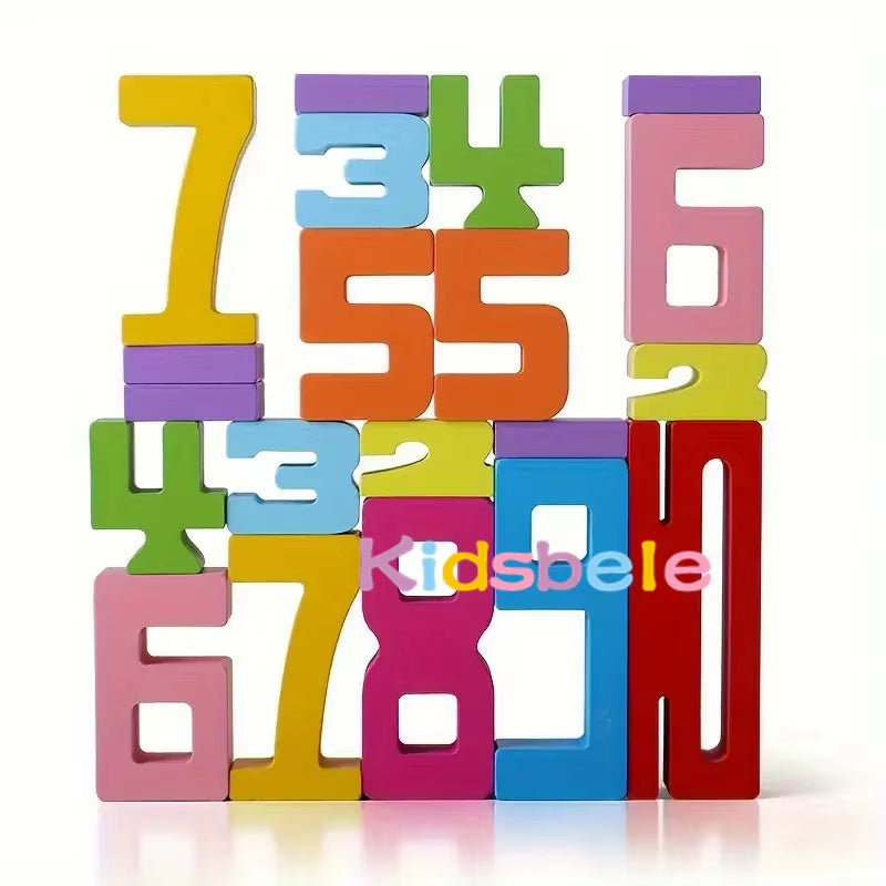 Early Education Colourful 3D Kids Math Learning Toys Wooden Montessori Toys Stacking Number Building Blocks