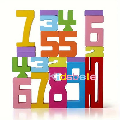 Early Education Colourful 3D Kids Math Learning Toys Wooden Montessori Toys Stacking Number Building Blocks