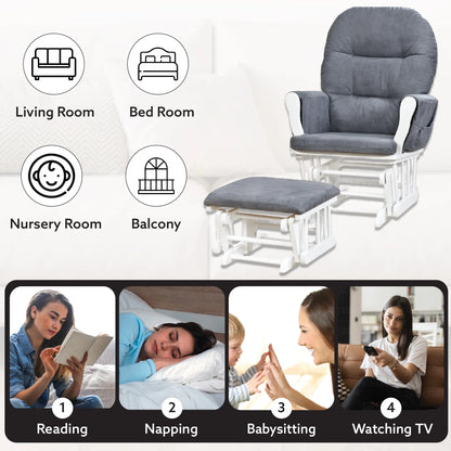 Brisbane Nursery Glider & Ottoman Sets, Glider Recliner Nursery Rocking Chair, Nursery Glider Rocker with Ottoman, Reclining Gliders & Chairs for Breastfeeding, Reading, Napping - White/Dark Gray