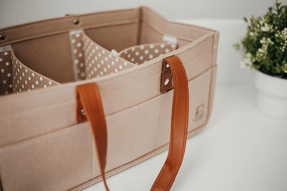 Baby Diaper Caddy Organizer Beige Large & Small Pouch/Portable Holder Bag for Changing Table & Car/Nursery Storage Bin/Newborn Essentials Must Have