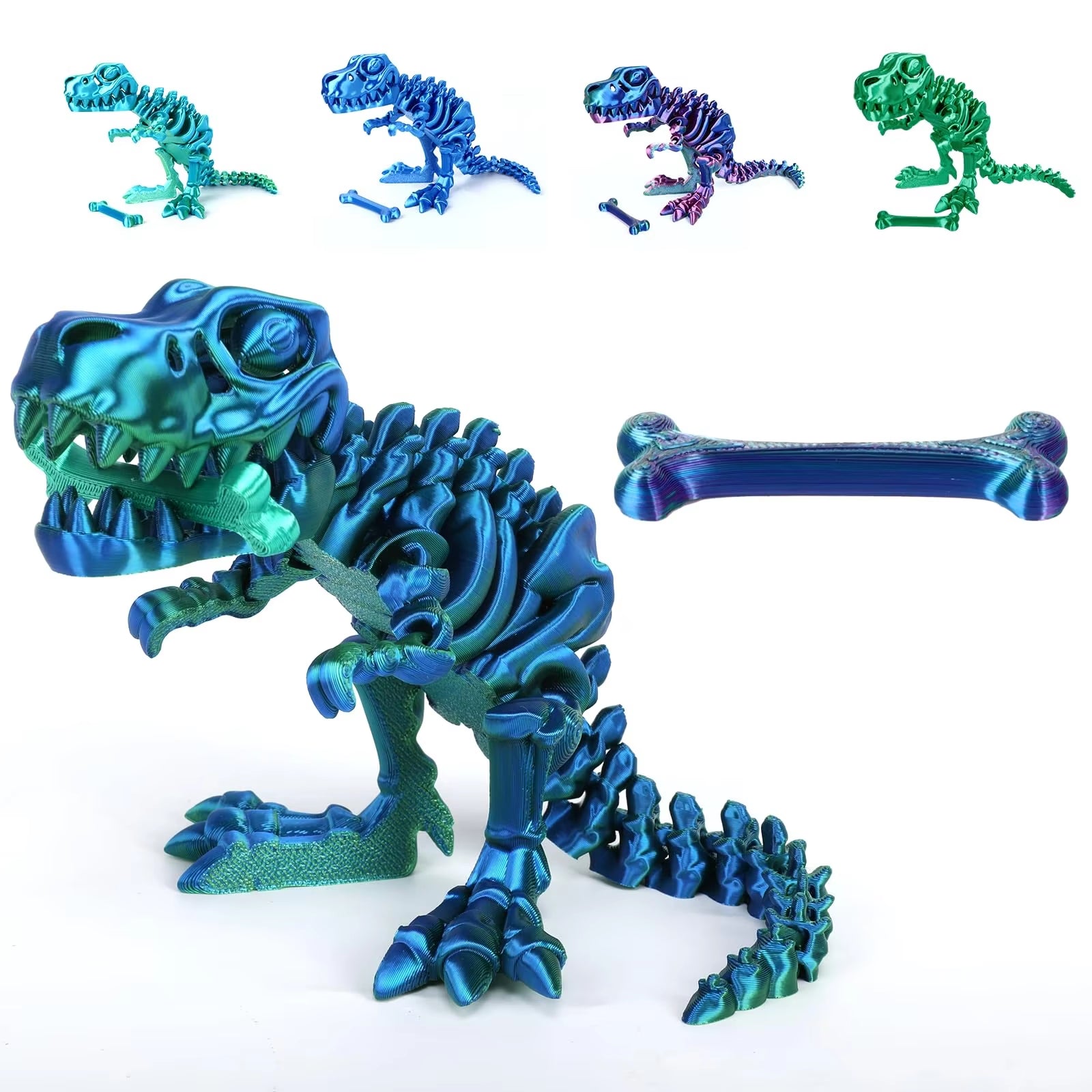 3D Printed Fidget Toy Rotatable Articulated Skeleton Tyrannosaurus Rex Skeleton Dinosaur Model Gift for Kids with for Birthdays
