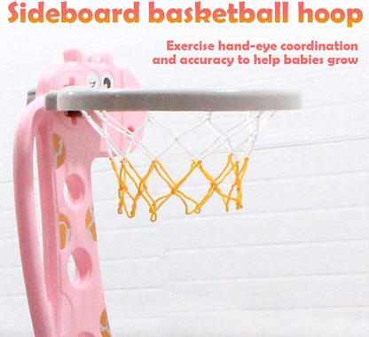 4 in 1 Toddler Slide, Swing and Slide for Toddlers Age 1-3 with Basketball Hoop and Story Music Machine, for Indoor Outdoor Backyard Toddler Playground Climbing Theme Baby Slide Toy(Blue)