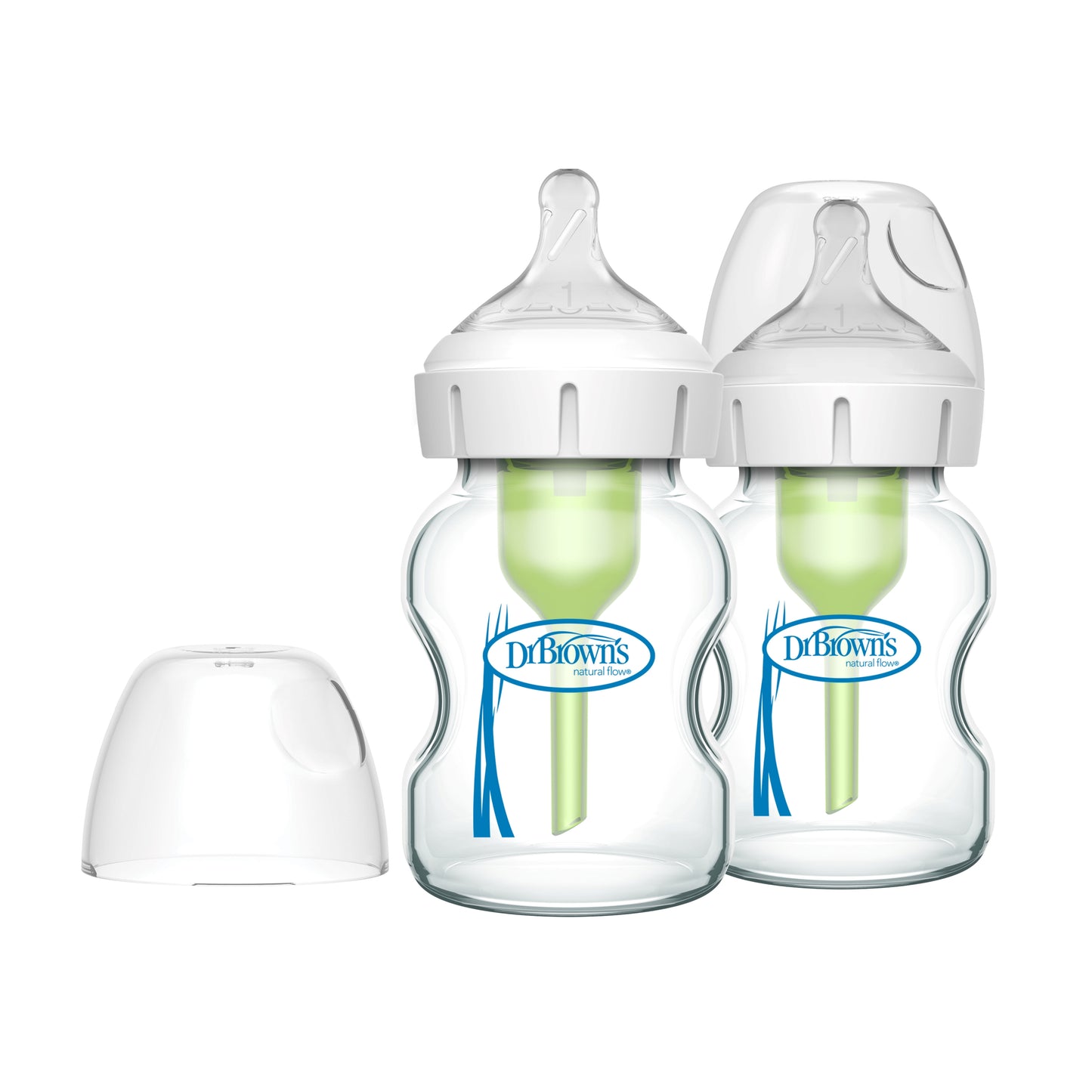 Natural Flow Anti-Colic Options+ Wide-Neck Glass Baby Bottle, 5Oz/150Ml, Slow Flow, 0M+, 2 Pack