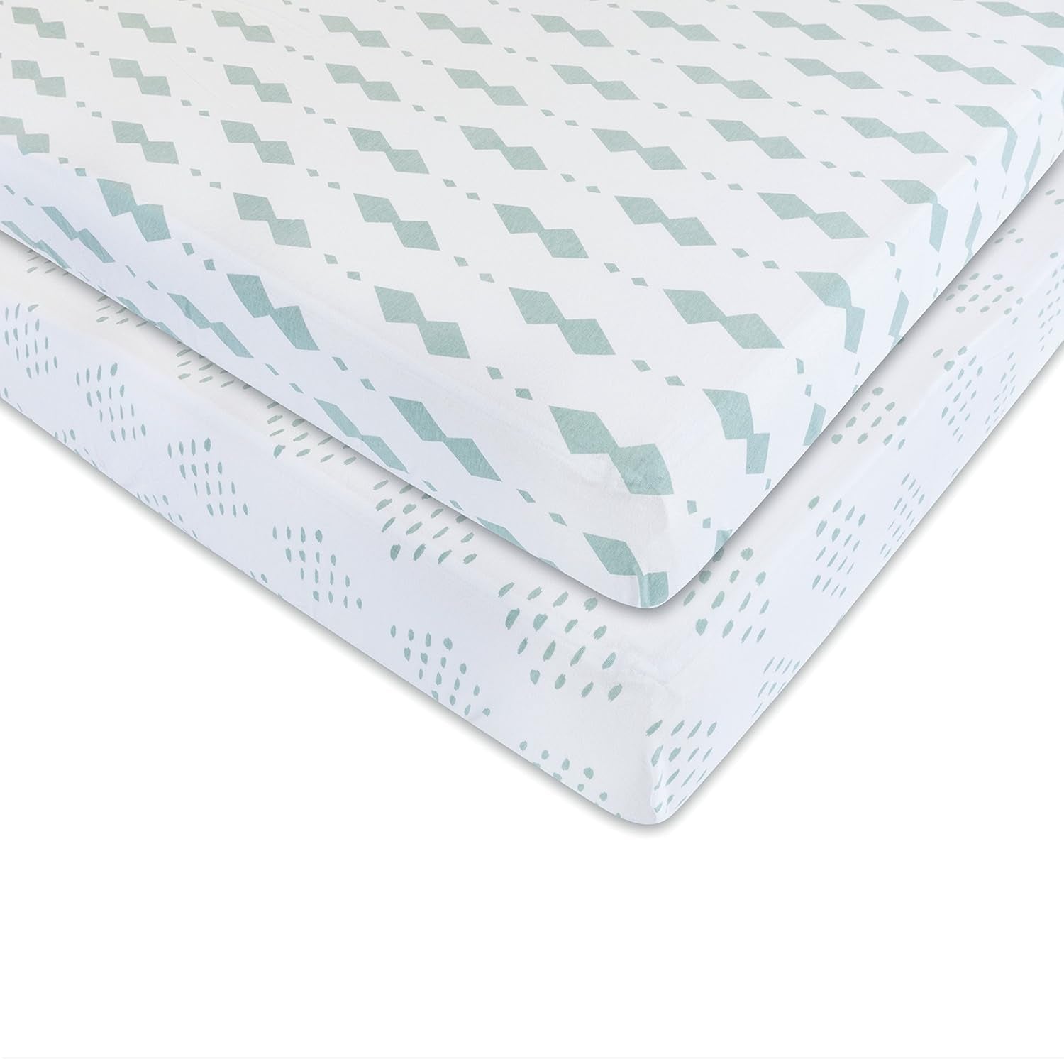Ely’S & Co. Crib Sheets, Baby Boy/Girl Fitted Crib Mattress Sheet Set, 2 Pack, 100% Jersey Knit Cotton, Infant and Toddler Nursery Bedding, Grey Sage Diamond, 28” X 52”