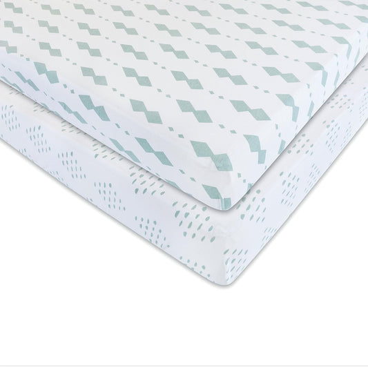 Ely’S & Co. Crib Sheets, Baby Boy/Girl Fitted Crib Mattress Sheet Set, 2 Pack, 100% Jersey Knit Cotton, Infant and Toddler Nursery Bedding, Grey Sage Diamond, 28” X 52”