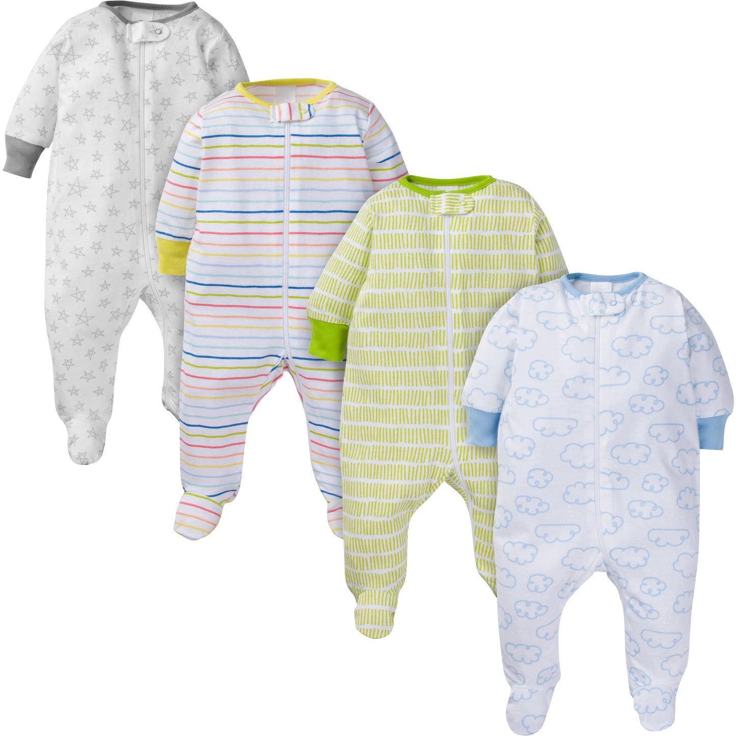 Baby Boy or Girl Gender Neutral Sleep 'N Play Footed Pajamas, 4-Pack
