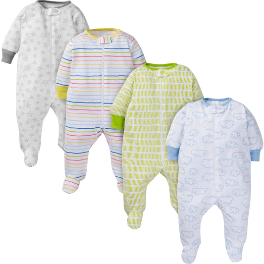 Baby Boy or Girl Gender Neutral Sleep 'N Play Footed Pajamas, 4-Pack