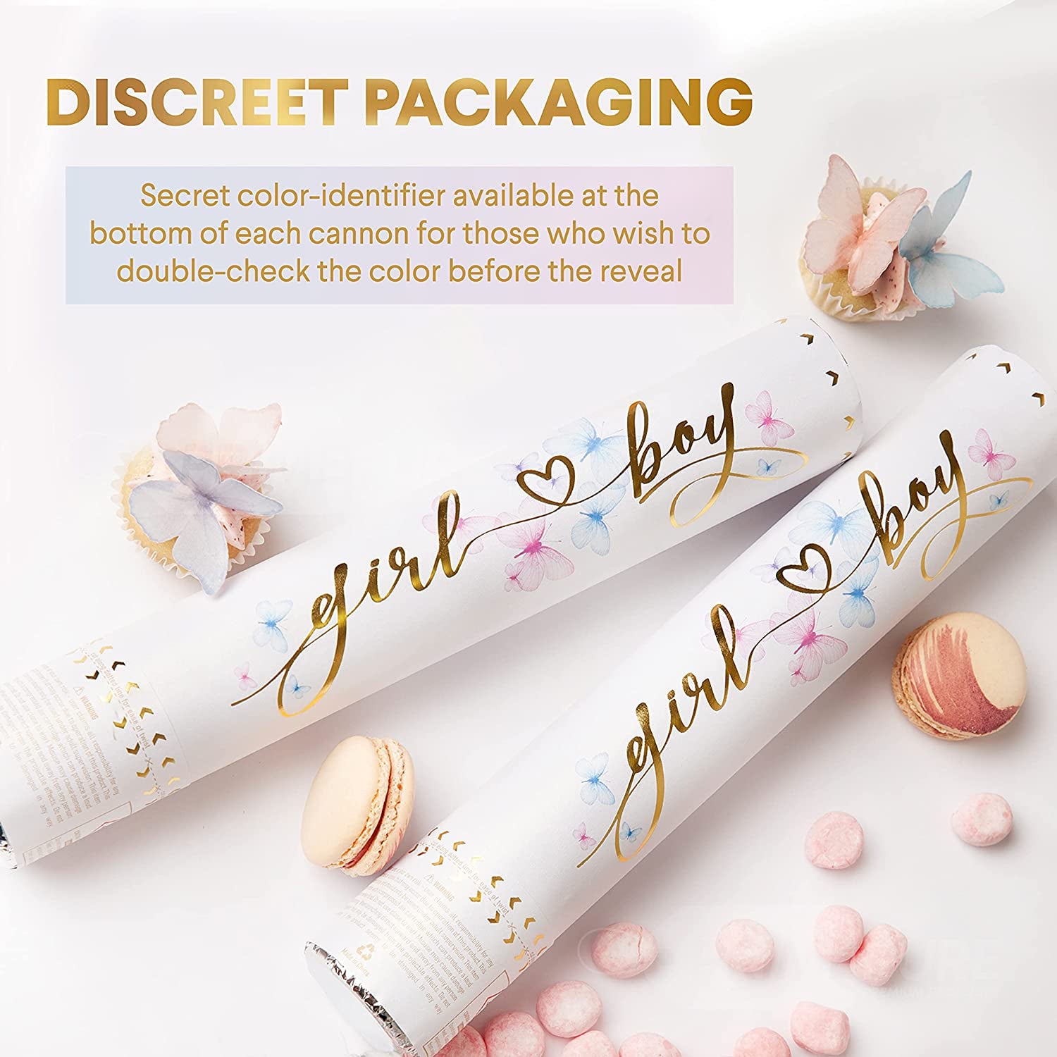 Gender Reveal Confetti Cannon - 2 Pack - Butterfly Shape Pink Gender Reveal Cannons | Baby Gender Reveal Poppers | Girl Gender Reveal Pink Party Popper Confetti Shooter | Pink Confetti Poppers Blaster
