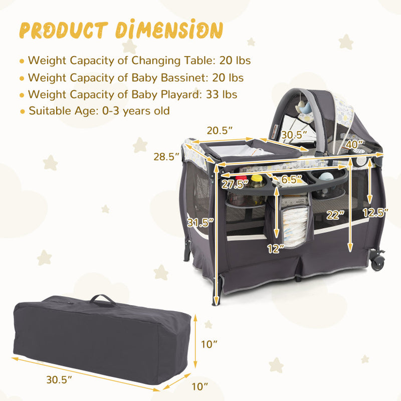 4 in 1 Portable Pack and Play Baby Nursery Center with Bassinet