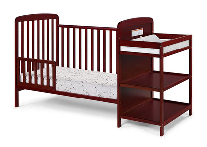 Crib Bedding for Baby, Solid Pine Wood Frame 3-In-Crib and Changing Table Combo, Cribs Can Converts to Toddler Bed or Day Bed, Greenguard Gold Certified, Non-Toxic Finishes, Cherry