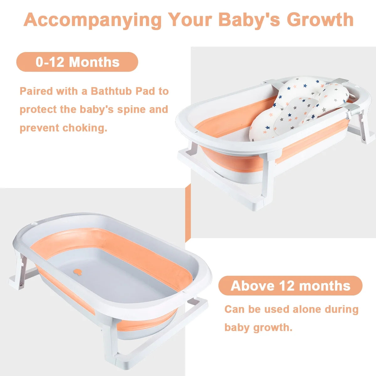 Foldable Baby Bath Tub with Toys, Portable Newborn Infant Bathtub, Pink+Floating Mat