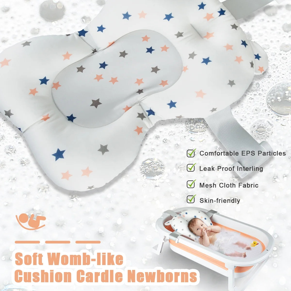 Foldable Baby Bath Tub with Toys, Portable Newborn Infant Bathtub, Pink+Floating Mat