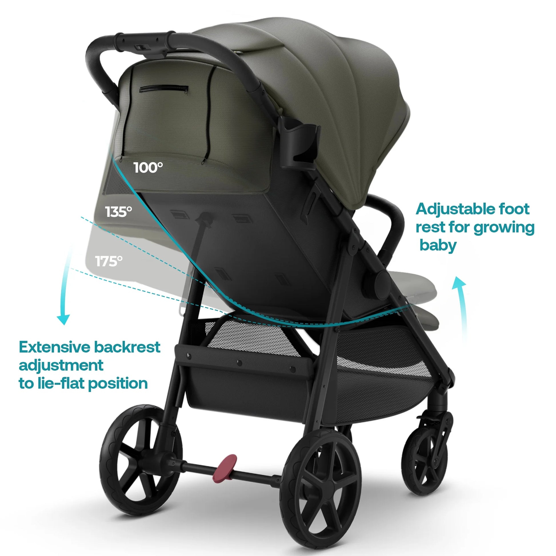 Nova Baby Stroller, Spacious Seat, Extra-Large UPF 50+ Canopy, Forest, 22LB, Unisex
