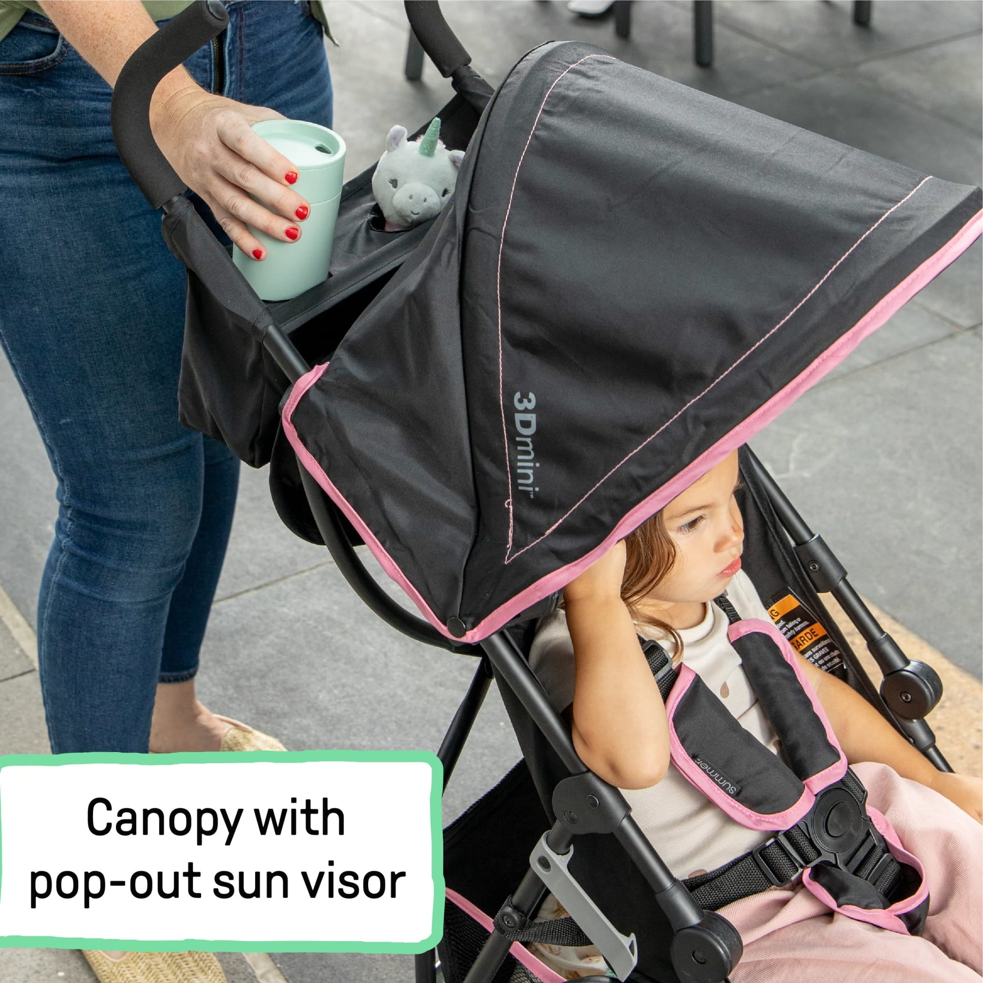 Summer by  3D Mini Lightweight Umbrella Stroller, Compact Fold, Recline, Canopy, up to 45 Pounds, Convenience Stroller for Travel, Pink