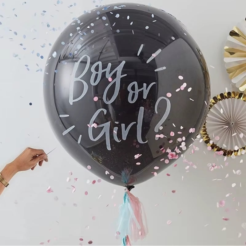1 Set Giant Boy or Girl Gender Reveal Black Latex Balloon Baby Shower Confetti Ballons Birthday Gender Reveal Party Decoration