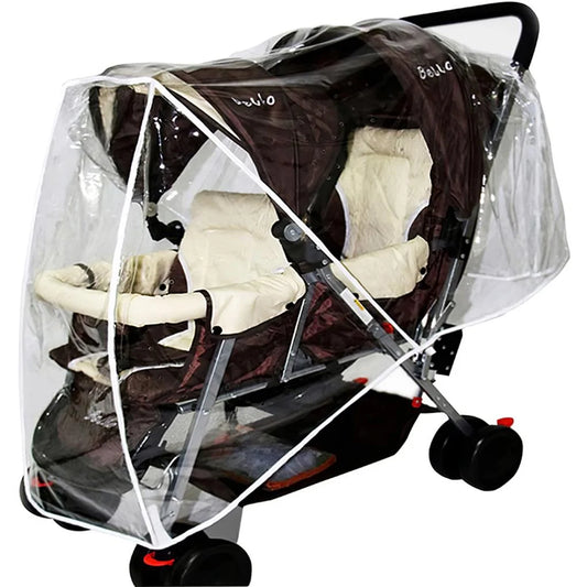 Double Buggy Stroller Waterproof Umbrella Pushchair Rain Cover Pushchairs Fit Accessories Dust-Proof Raincoat for Twin