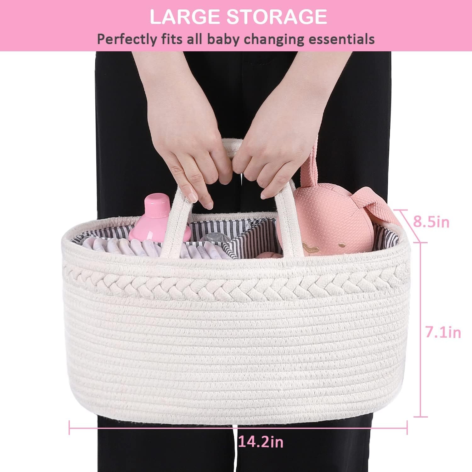 Diaper Caddy Organizer, Cotton Rope Nursery Baby Basket, Changing Table Organizer for Baby Diaper Storage, Diaper Nursery Storage Bin for Baby Stuff, Baby Shower Gifts