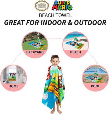 Super Mario "Official Nintendo" Kids Super Soft Cotton Bath/Pool/Beach Towel, 58 in X 28 In