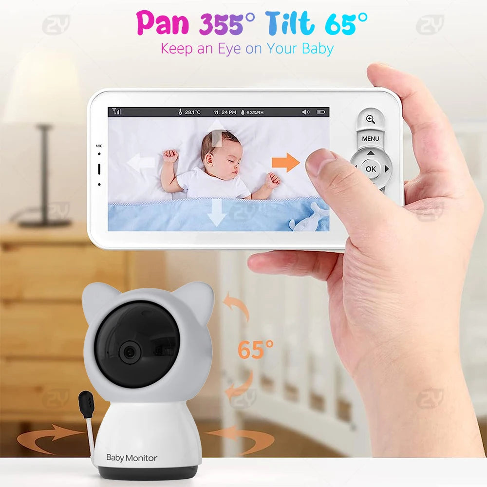 HD Wifi Baby Monitor with App,5-Inch 720P Display,Pan Tilt Zoom 1080P Baby Camera,Night Vision,2-Way Talk,3000Mah Battery,1000Ft
