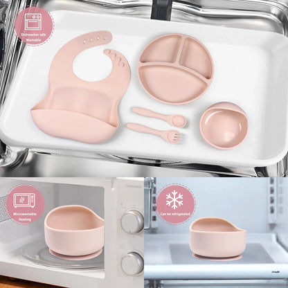 7 Pack Silicone Baby Feeding Set, Baby Led Weaning Utensils Set, Baby Spoon and Fork, Sippy Cup with Straw, Blue