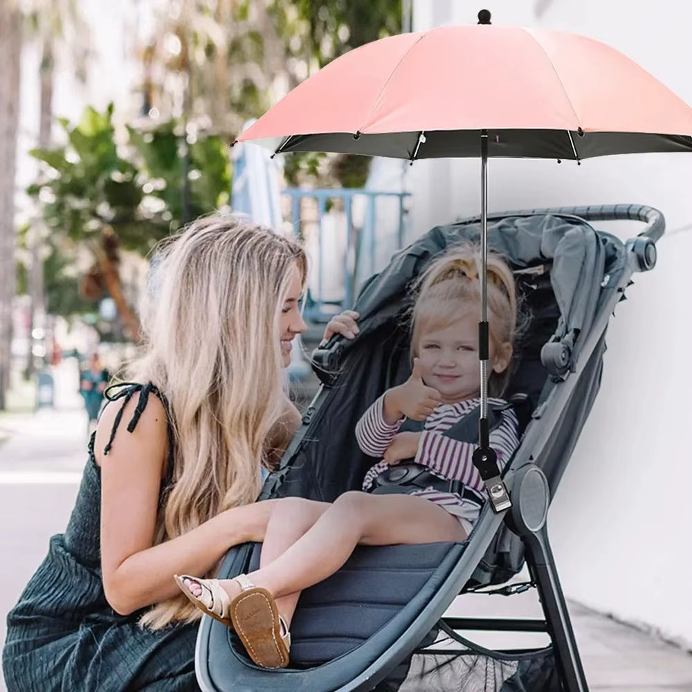 Baby Stroller Folding Umbrella UV Sun Rain Protection Parasol 360 Degrees Adjustable Universal Stroller Sunshade Canopy Coverbab