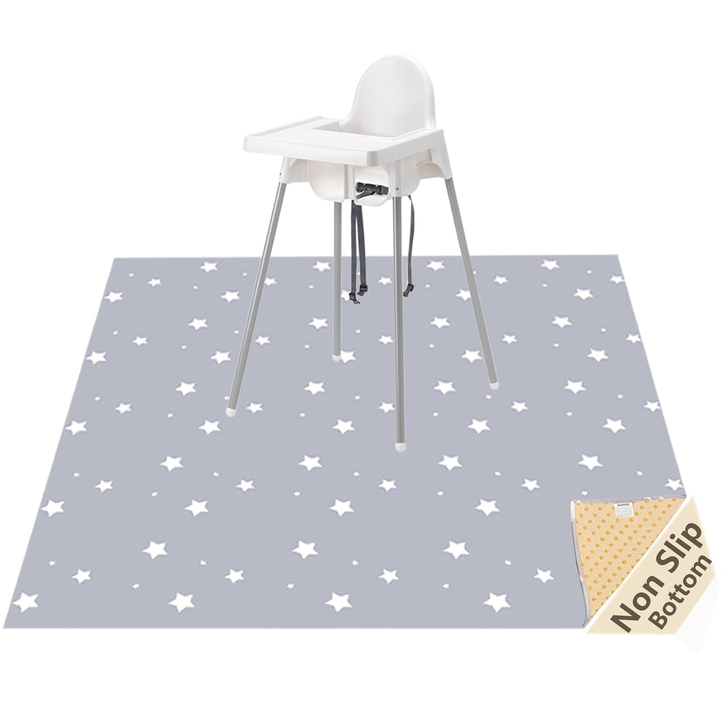 Splat Mat for under High Chair/Arts/Crafts,  Washable Baby Spill Mat Waterproof Anti-Slip Floor Splash Mat, Portable Play Mat and Table Cloth (Star, 51")