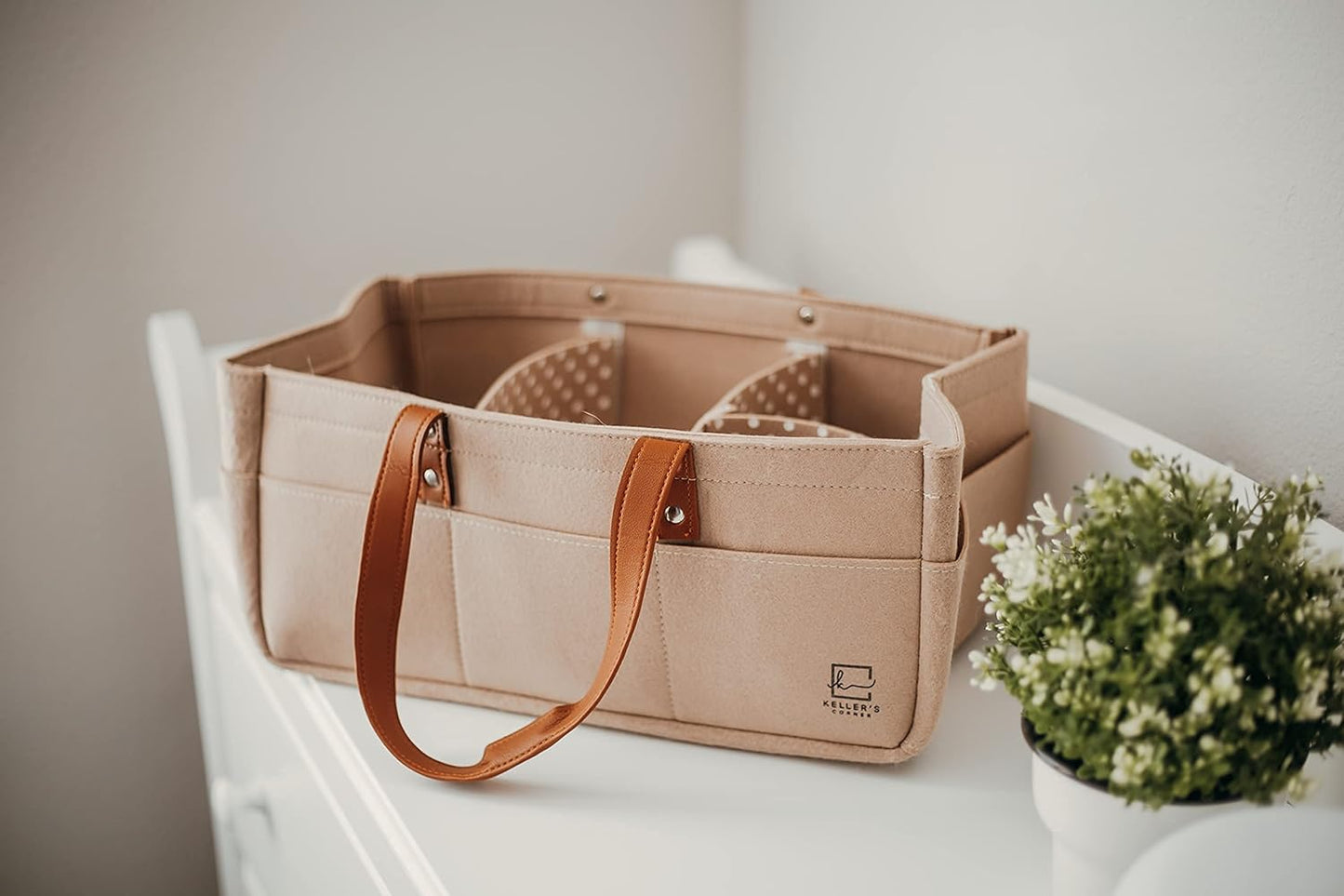 Baby Diaper Caddy Organizer Beige Large & Small Pouch/Portable Holder Bag for Changing Table & Car/Nursery Storage Bin/Newborn Essentials Must Have