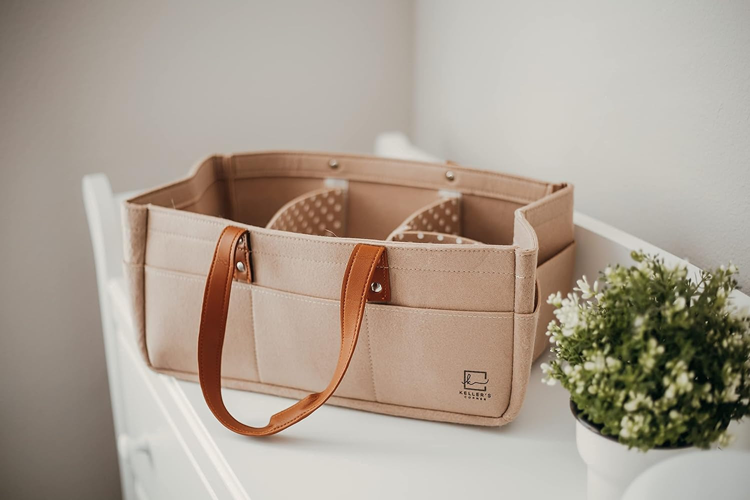 Baby Diaper Caddy Organizer Beige Large & Small Pouch/Portable Holder Bag for Changing Table & Car/Nursery Storage Bin/Newborn Essentials Must Have
