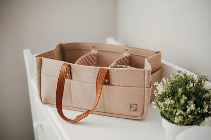 Baby Diaper Caddy Organizer Beige Large & Small Pouch/Portable Holder Bag for Changing Table & Car/Nursery Storage Bin/Newborn Essentials Must Have