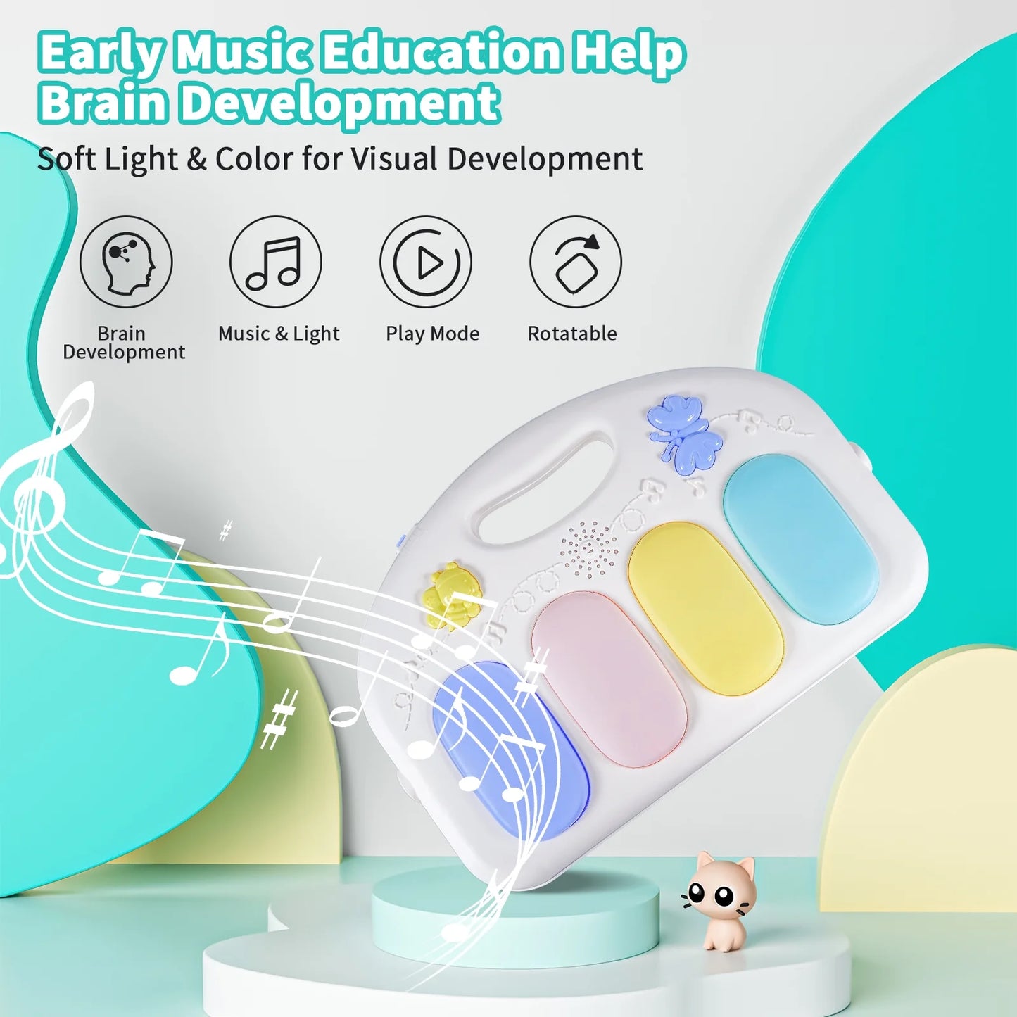 Baby Play Mat, 5 in 1 Thick Large Baby Gyms Play Mats Musical Activity Center, Play Piano Gym Tummy Time for Newborn Toddler and Infants, Blue and Pink