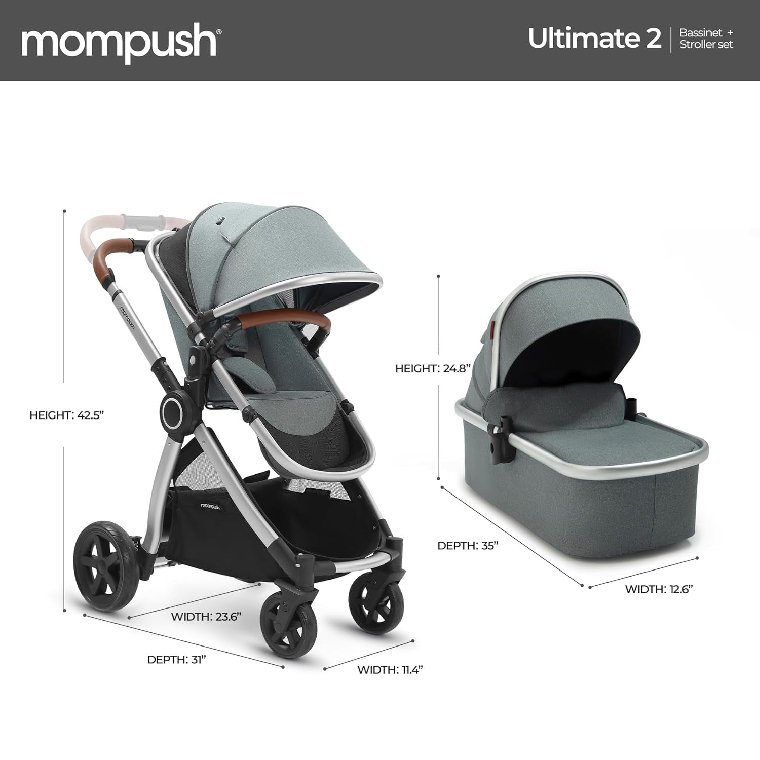 Ultimate2 Baby Stroller for Toddler with Removable Bassinet, Reversible Stroller Seat - Full-Size for Comfortable Outings with Baby - Smooth Glide Bassinet Stroller