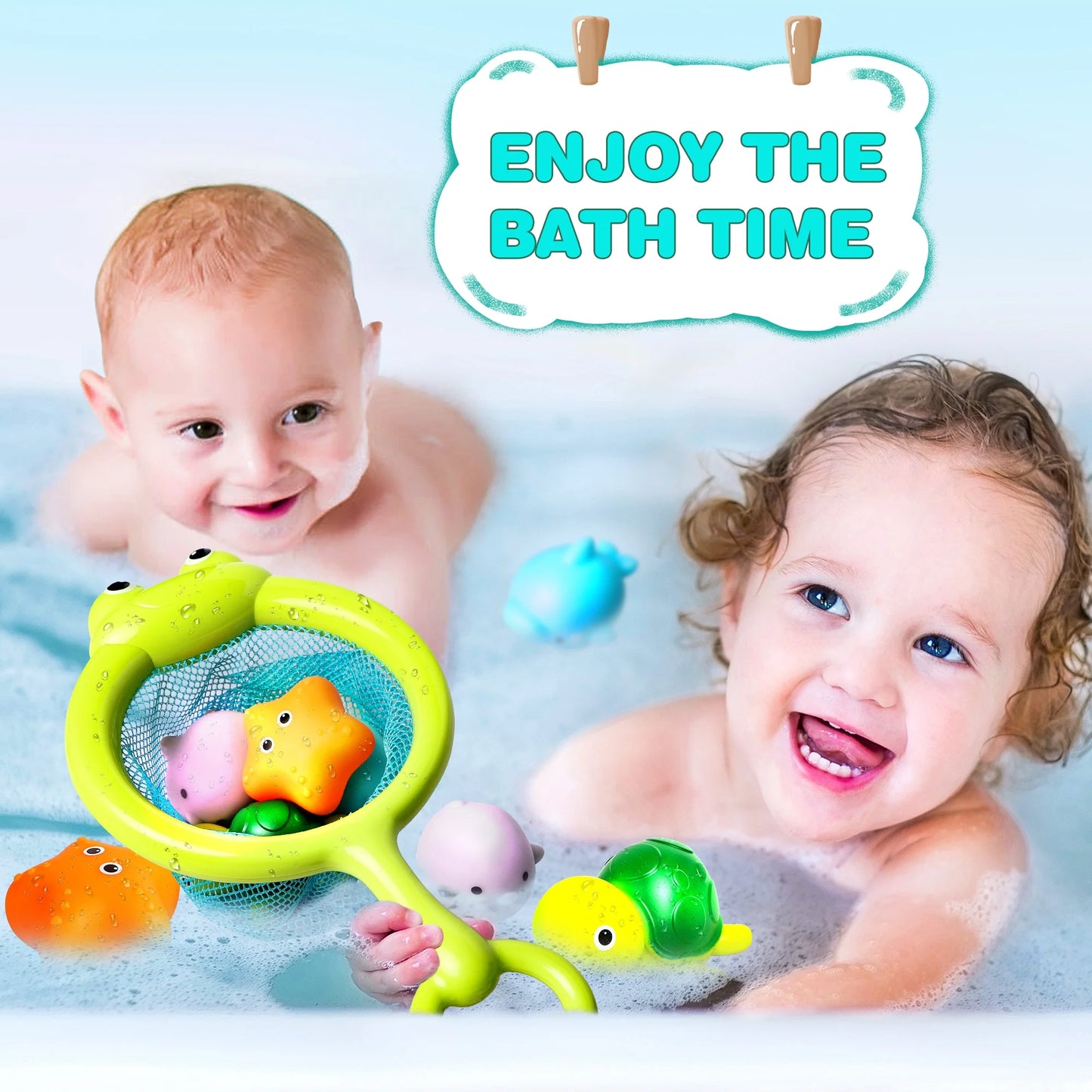 Light up Bath Toys,Toddler Flashing Colourful LED Bathtub Animal Toy with Fishing Net, Bathtub Tub Toy for Toddlers Baby Kids Infant Girls Boys