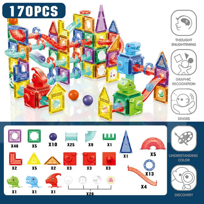 170Pcs Magnetic Building Tiles for Kids, STEM Educational Construction Blocks, Montessori Magnet Tiles Set for Ages 3+