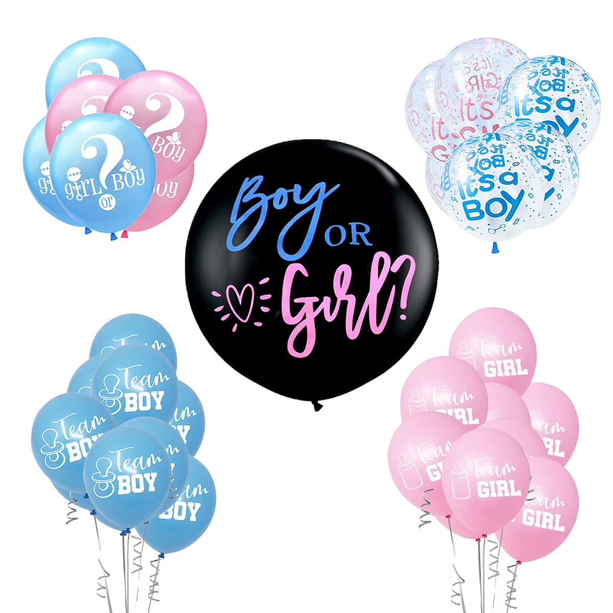 1 Set Giant Boy or Girl Gender Reveal Black Latex Balloon Baby Shower Confetti Ballons Birthday Gender Reveal Party Decoration