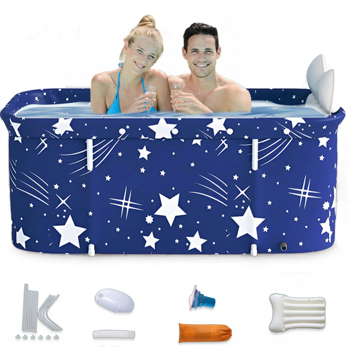 47In Portable Folding Bathtub Large Foldable Bathtub, Hot & Cold Soaking Bathtub, Starry Blue()