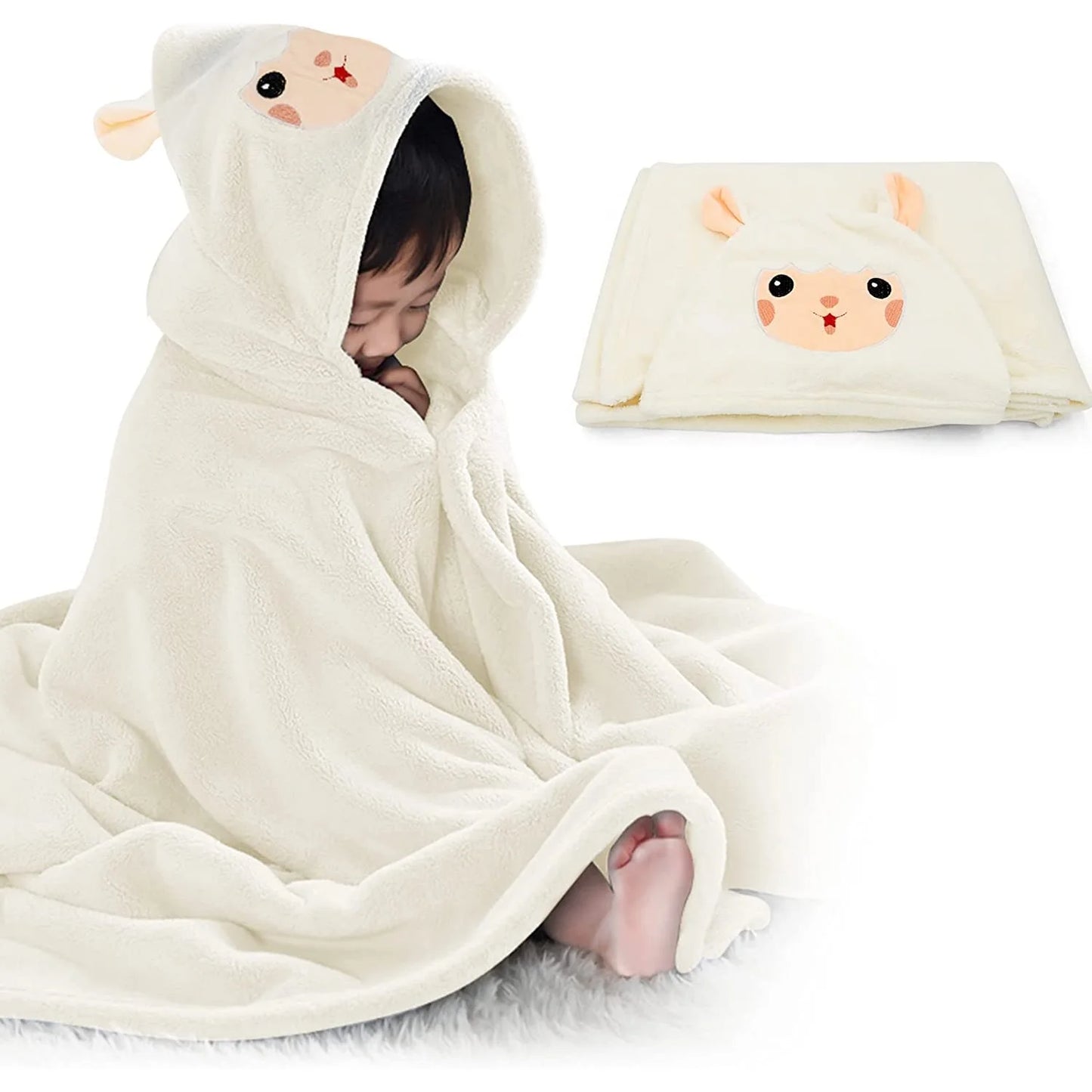 Baby Hooded Bath Towels, Baby Bath Bathrobe Blankets for Toddlers for Boys Girls, 28" X 55" (White)