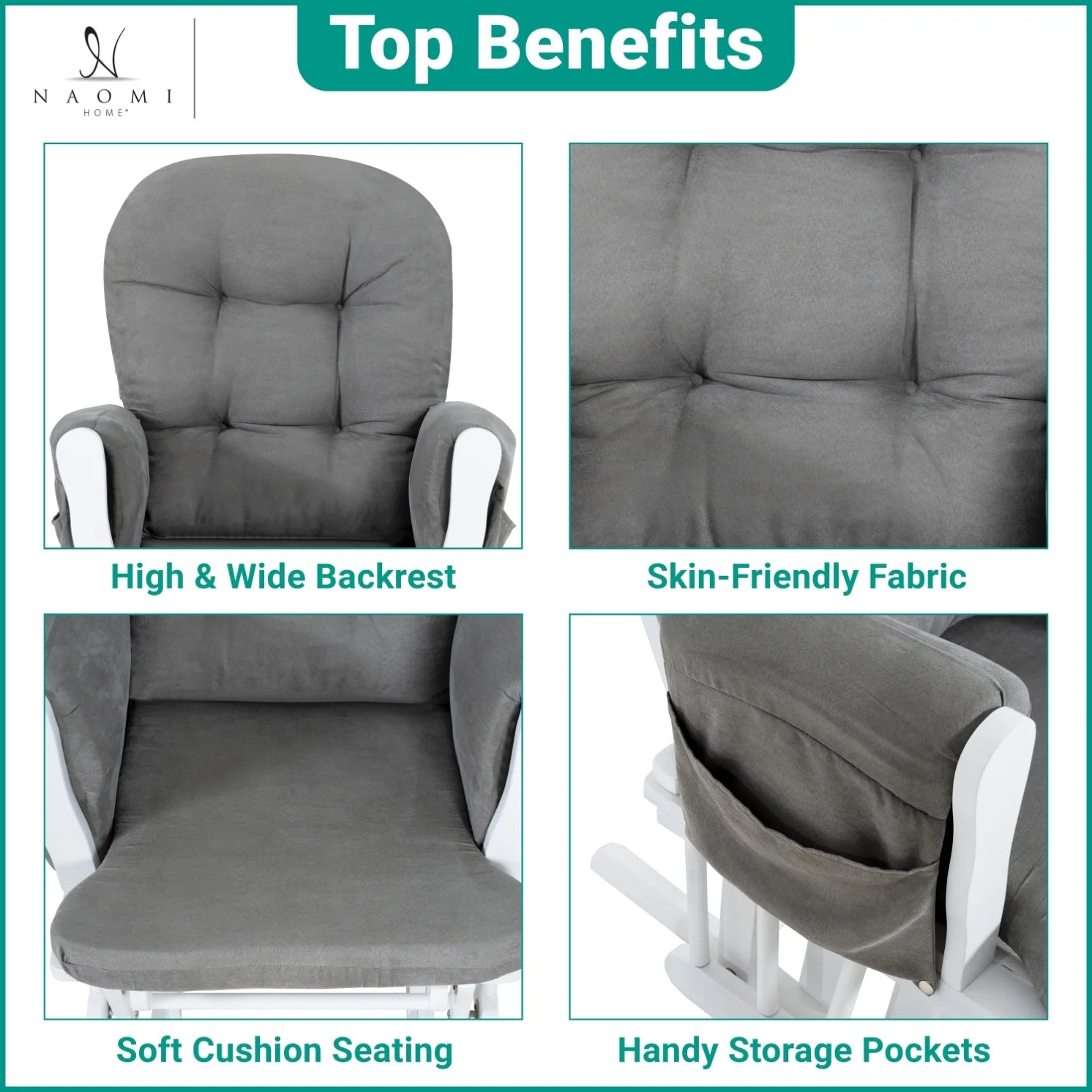 Brisbane Nursery Glider & Ottoman Sets, Glider Recliner Nursery Rocking Chair, Nursery Glider Rocker with Ottoman, Reclining Gliders & Chairs for Breastfeeding, Reading, Napping - White/Dark Gray