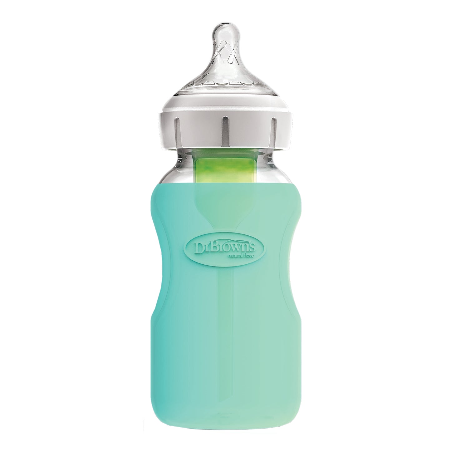 Natural Flow Options+ Glass Baby Bottle Sleeves, 100% Silicone, 9 Oz, Wide-Neck, Mint, 1 Pack