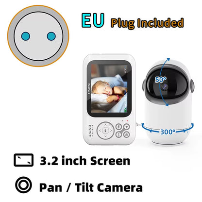 3.2 Inch Wireless Video Color Baby Monitor High Resolution Baby Nanny Security Camera Night Vision Temperature Monitoring