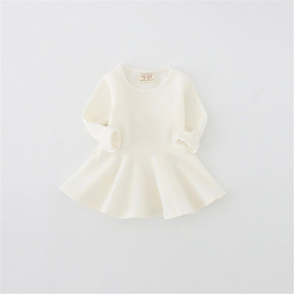 Toddler Baby Girls Long Sleeve Cotton Dress Solid Ruffle Tops