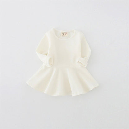 Toddler Baby Girls Long Sleeve Cotton Dress Solid Ruffle Tops