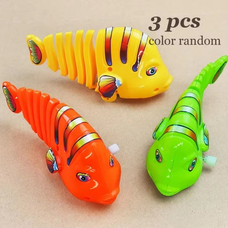 Cartoon Wind-Up Wiggle Fish Clockwork Toys Plastic Swing Fish Pet Cat Toy Funny Shower Toy Decompression Toys for Kids