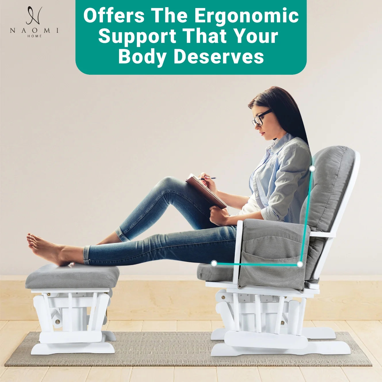 Brisbane Nursery Glider & Ottoman Sets, Glider Recliner Nursery Rocking Chair, Nursery Glider Rocker with Ottoman, Reclining Gliders & Chairs for Breastfeeding, Reading, Napping - White/Dark Gray