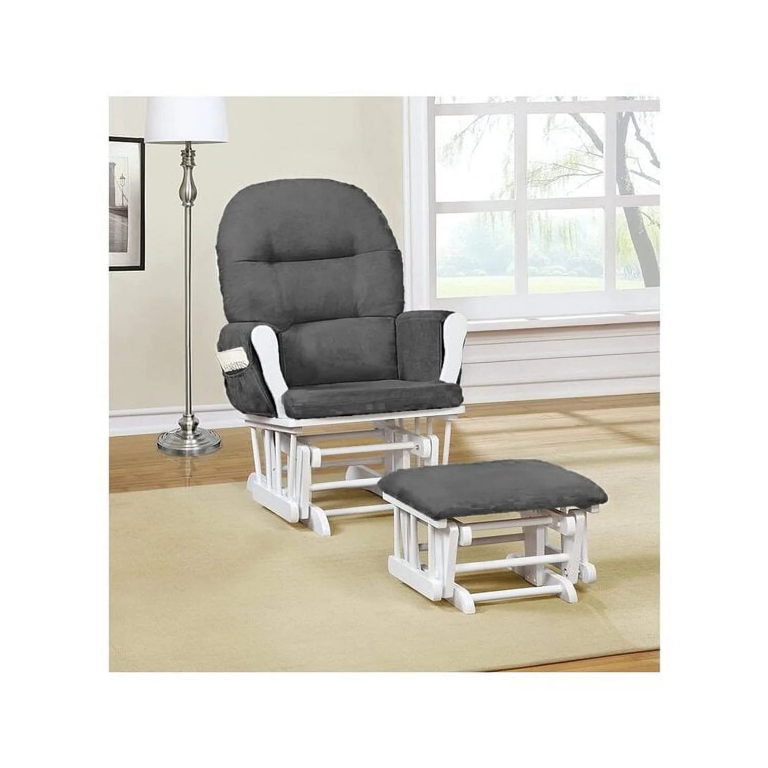 Brisbane Nursery Glider & Ottoman Sets, Glider Recliner Nursery Rocking Chair, Nursery Glider Rocker with Ottoman, Reclining Gliders & Chairs for Breastfeeding, Reading, Napping - White/Dark Gray