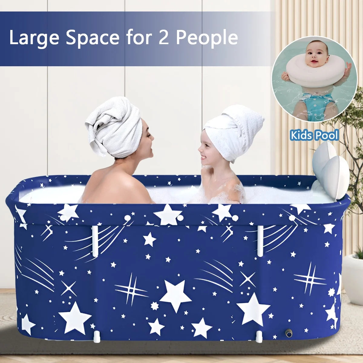 47In Portable Folding Bathtub Large Foldable Bathtub, Hot & Cold Soaking Bathtub, Starry Blue()