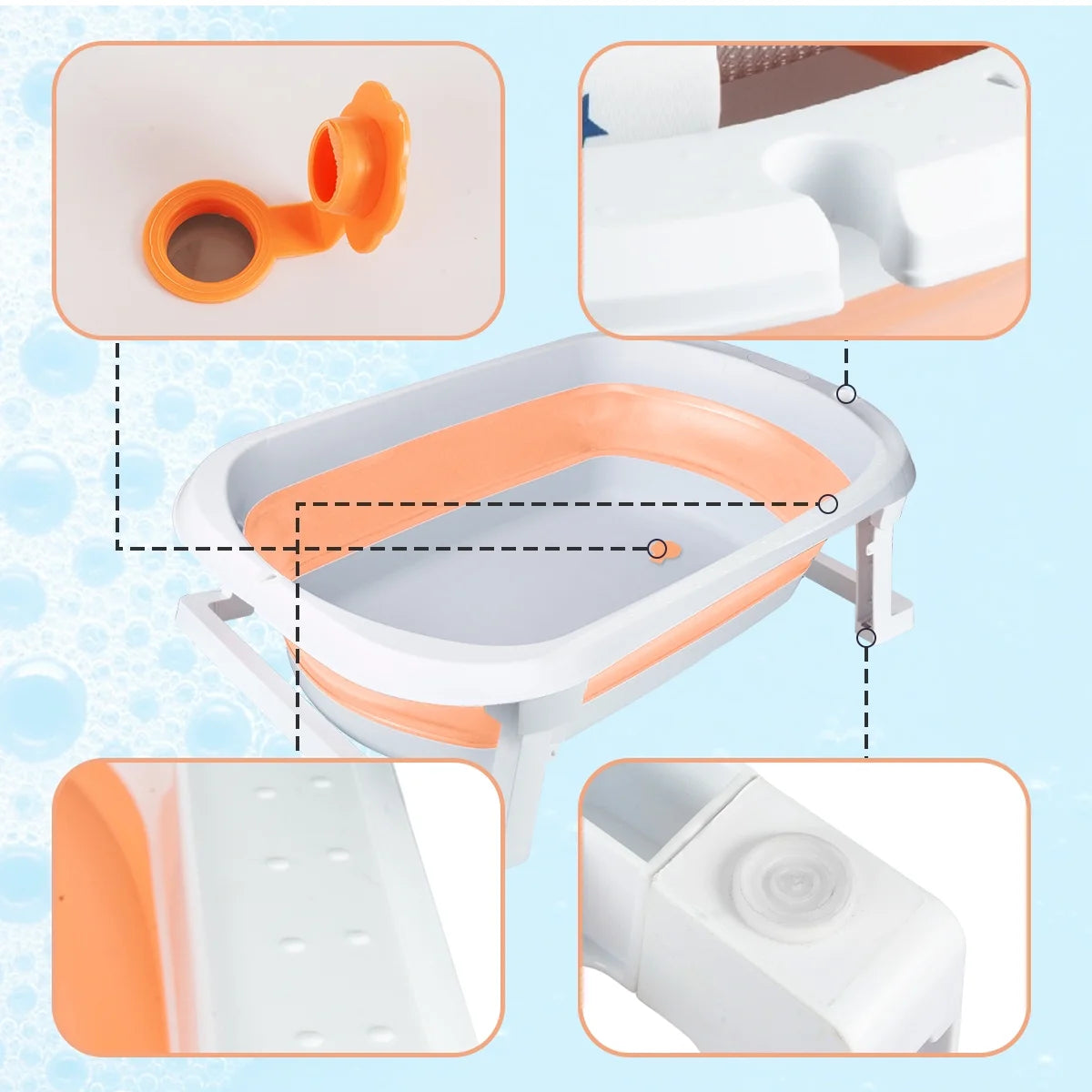 Foldable Baby Bath Tub with Toys, Portable Newborn Infant Bathtub, Pink+Floating Mat