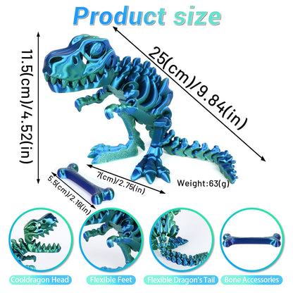 3D Printed Fidget Toy Rotatable Articulated Skeleton Tyrannosaurus Rex Skeleton Dinosaur Model Gift for Kids with for Birthdays